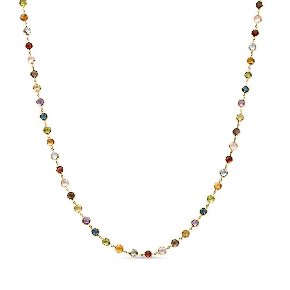 Collier aus Gelbgold mit bunten Edelsteinen in verschiedenen Farben und Größen