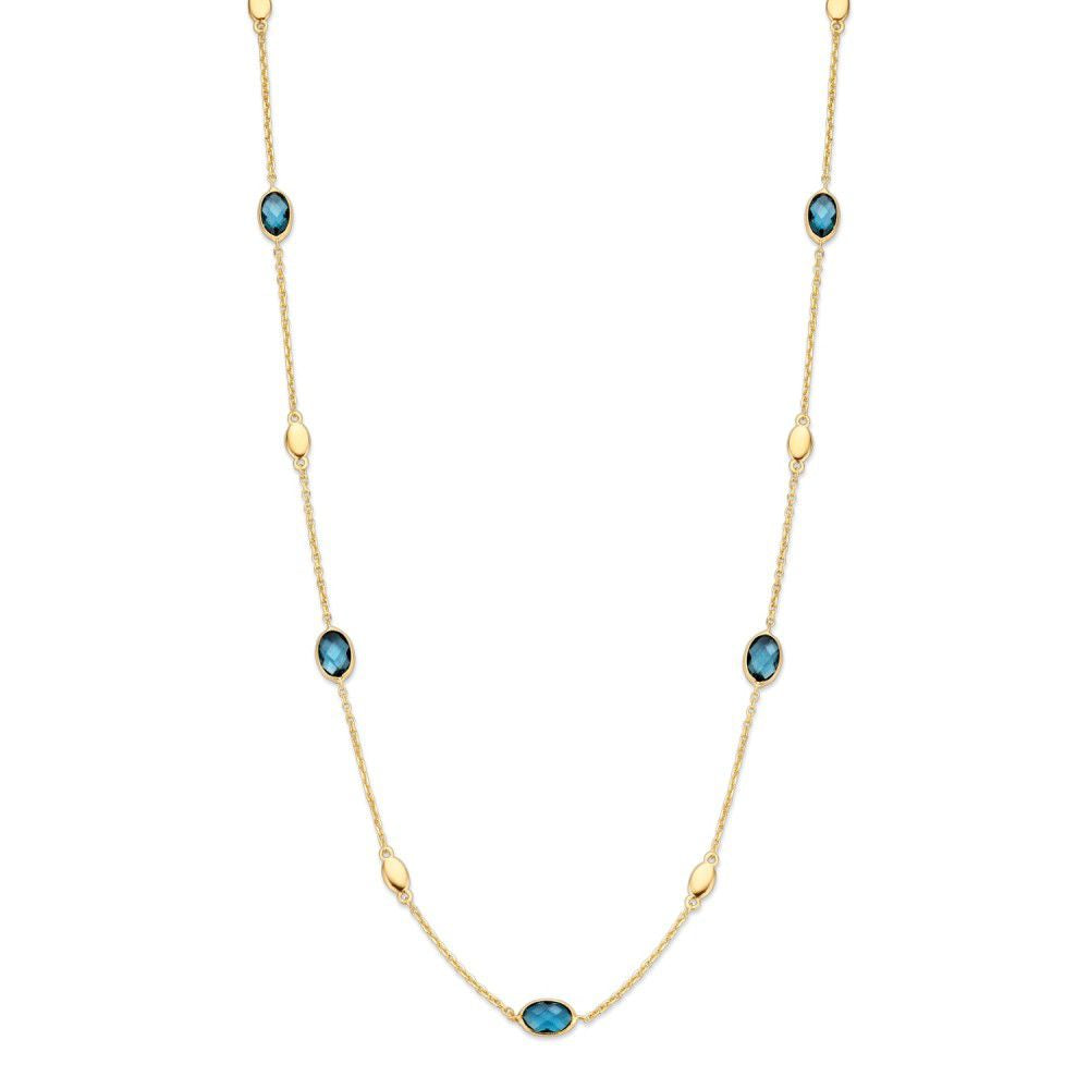 14-karätige Gelbgoldkette mit blauen Topasen, 45 cm lang, mit ovalen und runden Elementen