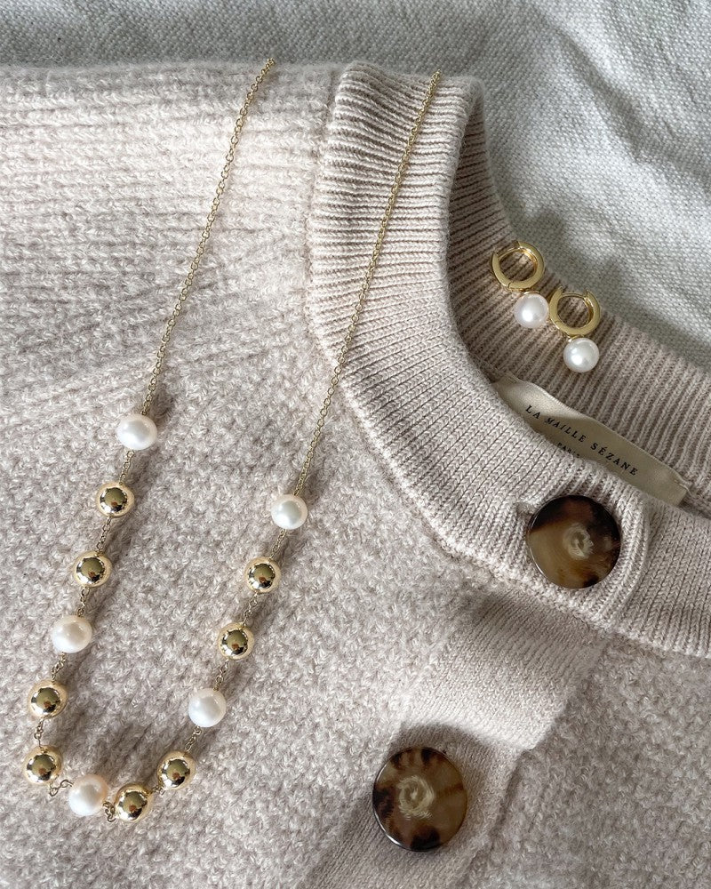 Gelbgoldcollier mit Perlen & Goldelementen – 14 Karat Gold