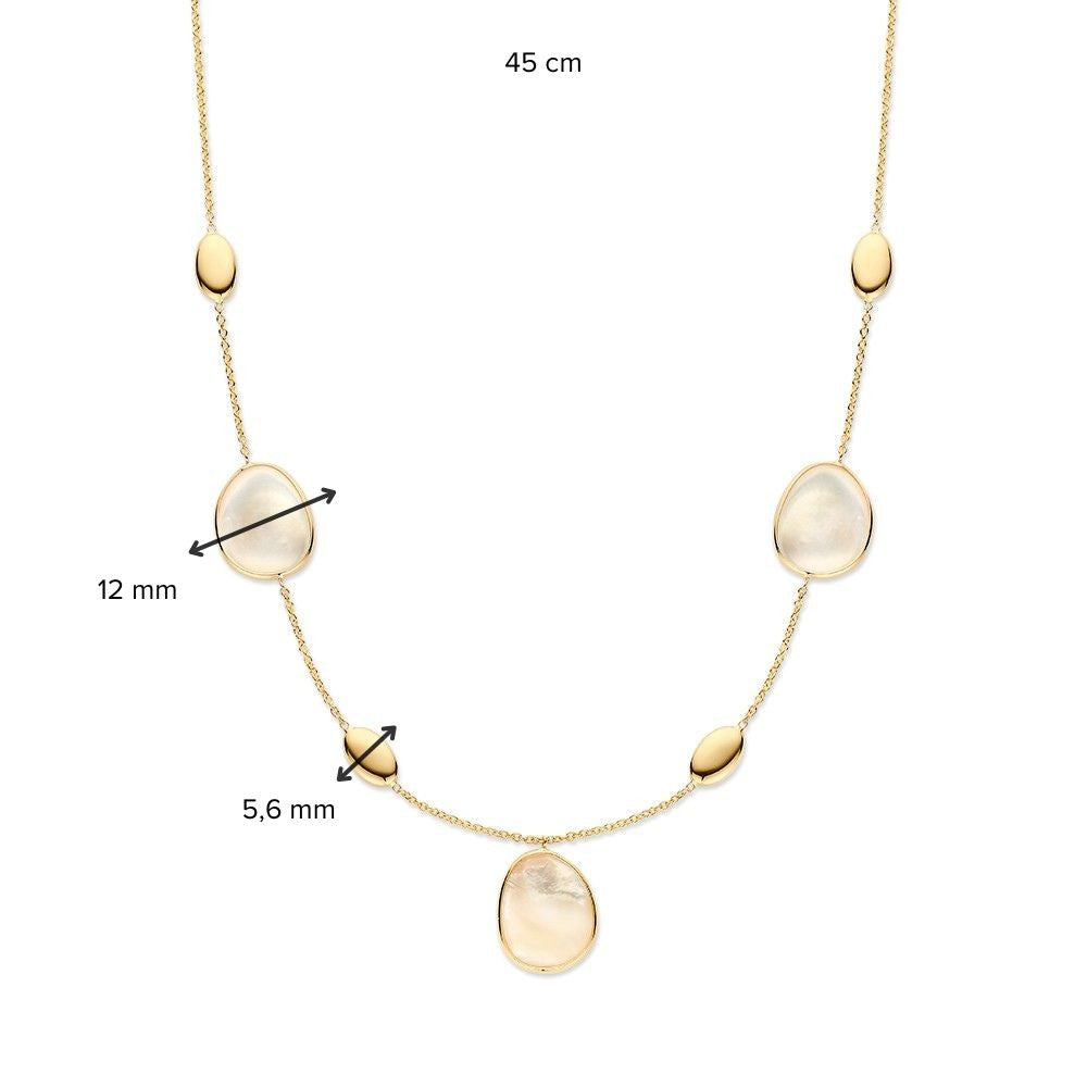 Auffälliges, gelbgoldenes Collier mit Gold- und Perlmutt-Elementen – 14 Karat