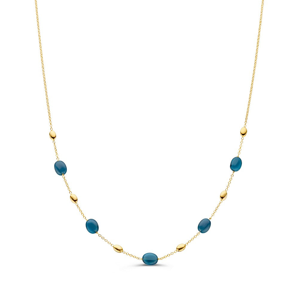 14K gelbgoldenes Collier mit blauen Topasen und goldenen Elementen