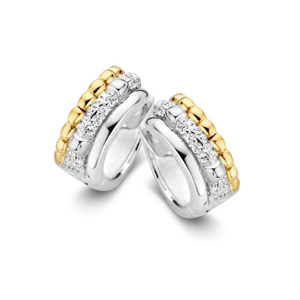 Zilver-Gouden Oorringen 14 Karaat met Zirkonia – 9 mm, Subtiele Luxe voor Dames