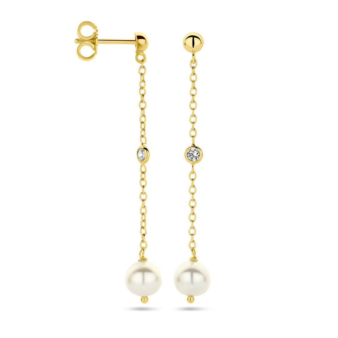 Ohrringe Perle Zirkonia 14K Gelbgold