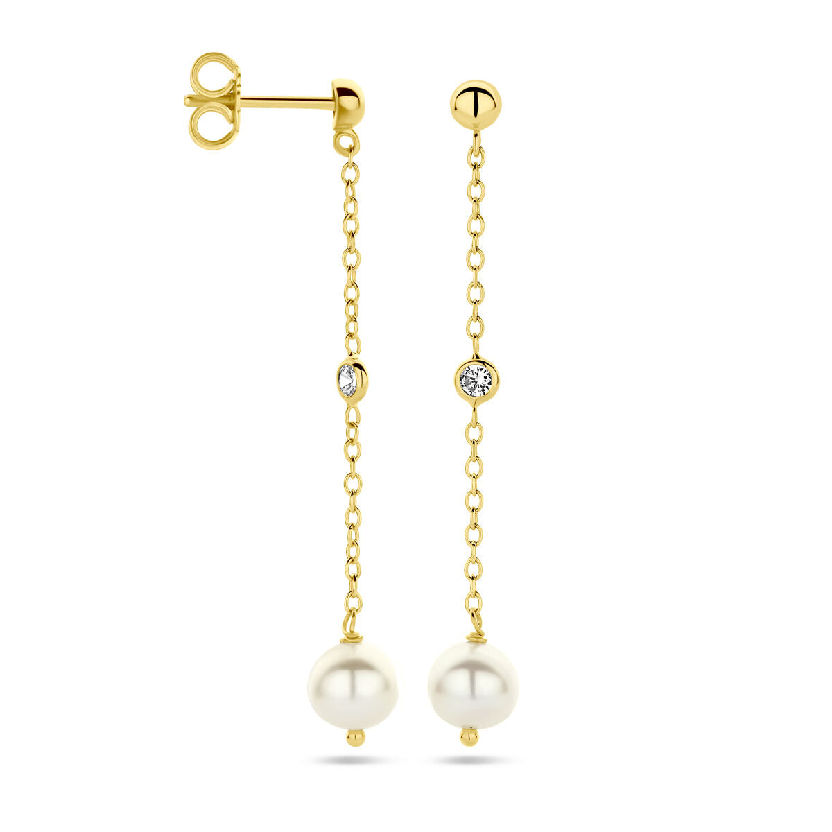 Ohrringe Perle Zirkonia 14K Gelbgold