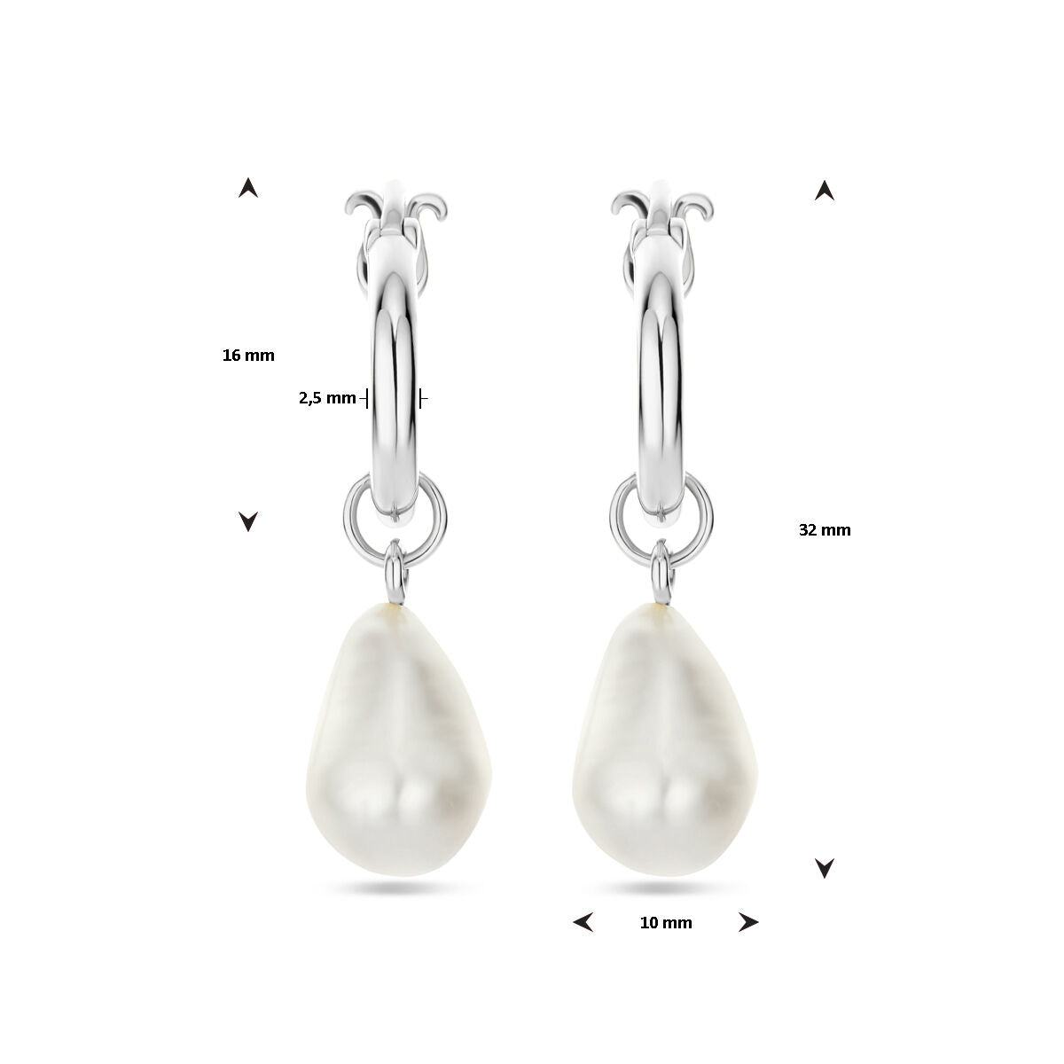 Ohrringe Barockperle 32 mm rhodiniertes Silber