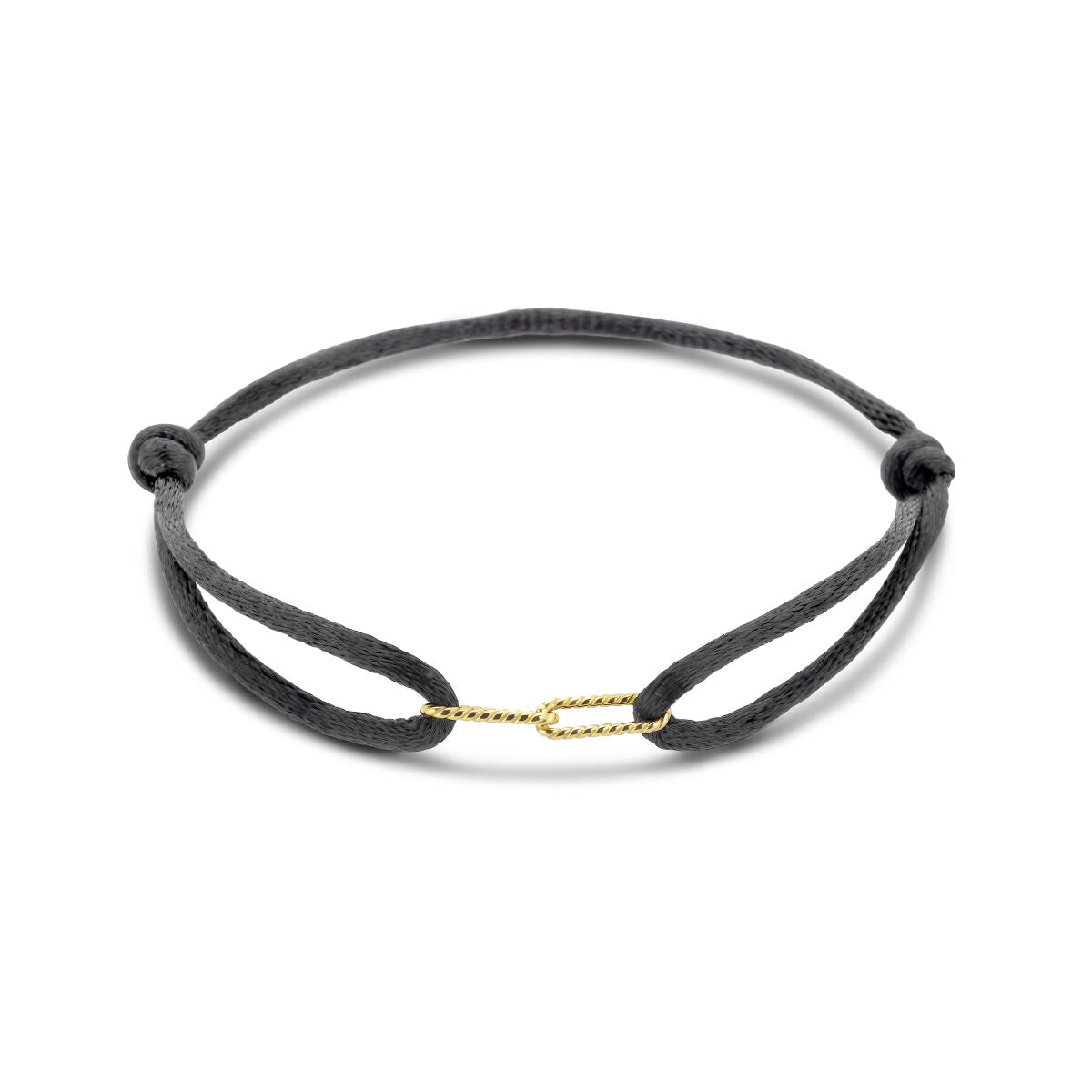 Armband aus satinierter 14K Gold mit schwarzem Gummi und Lederdetails