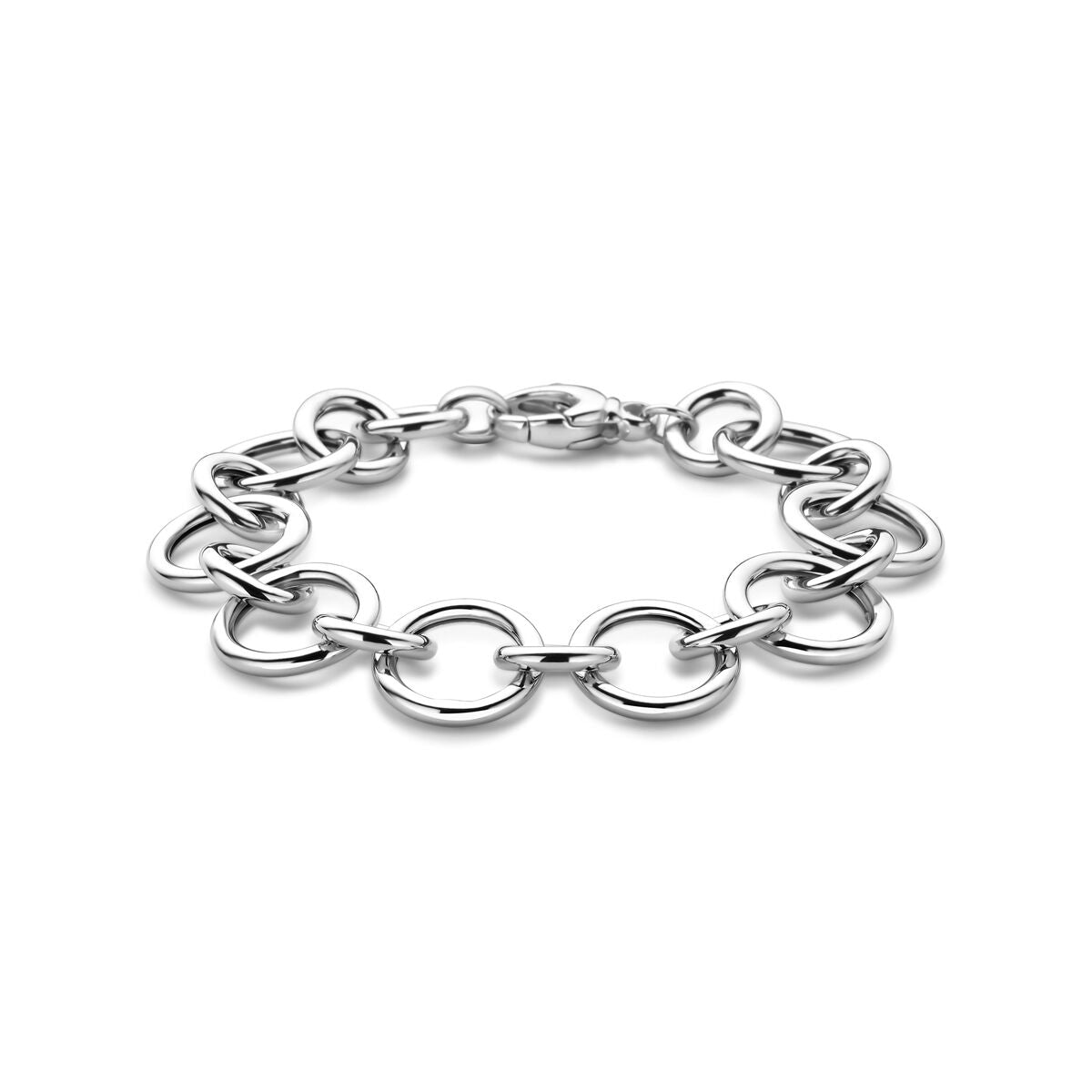 Armband aus rhodiniertem Silber mit runden Gliedern, 20 cm lang und 17 mm breit