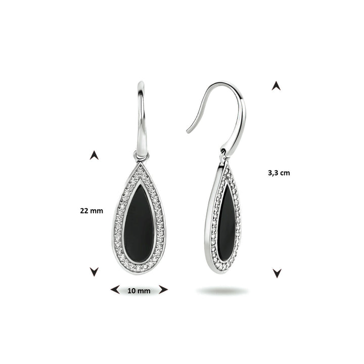 Ohrringe mit französischem Haken, Onyx und Zirkonia, Silber rhodiniert