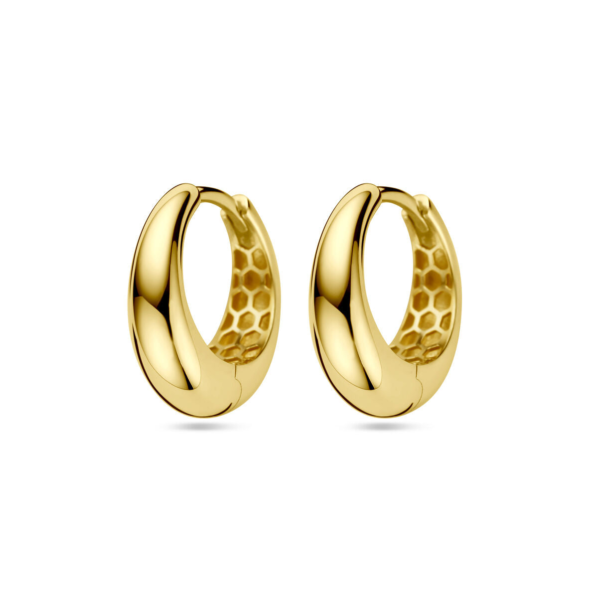 Klapp-Ohrringe aus 14K Gelbgold mit glänzender Oberfläche und geschwungener Form