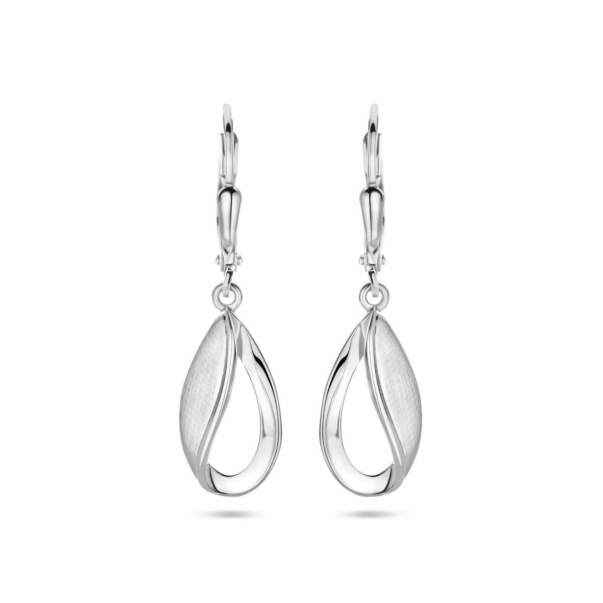 Ohrhänger mit tropfenförmigem Design, 33 mm, aus rhodiniertem Silber, glänzend und matt.