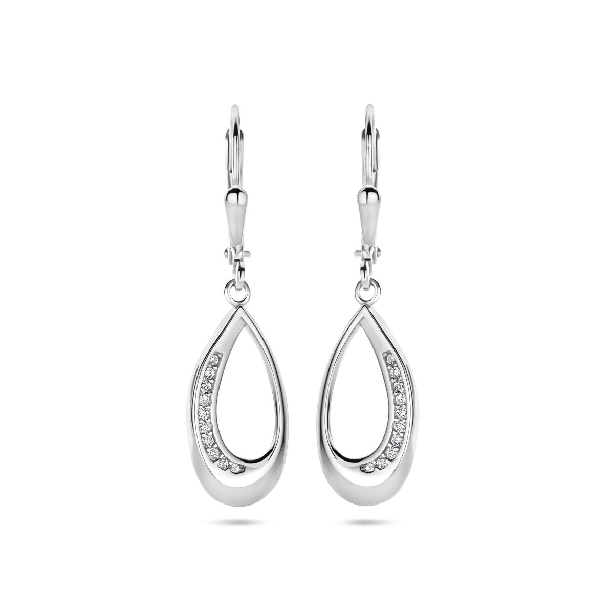 Ohrhänger in Tropfenform aus rhodiniertem Silber mit Zirkonia-Steinen, 34 mm lang
