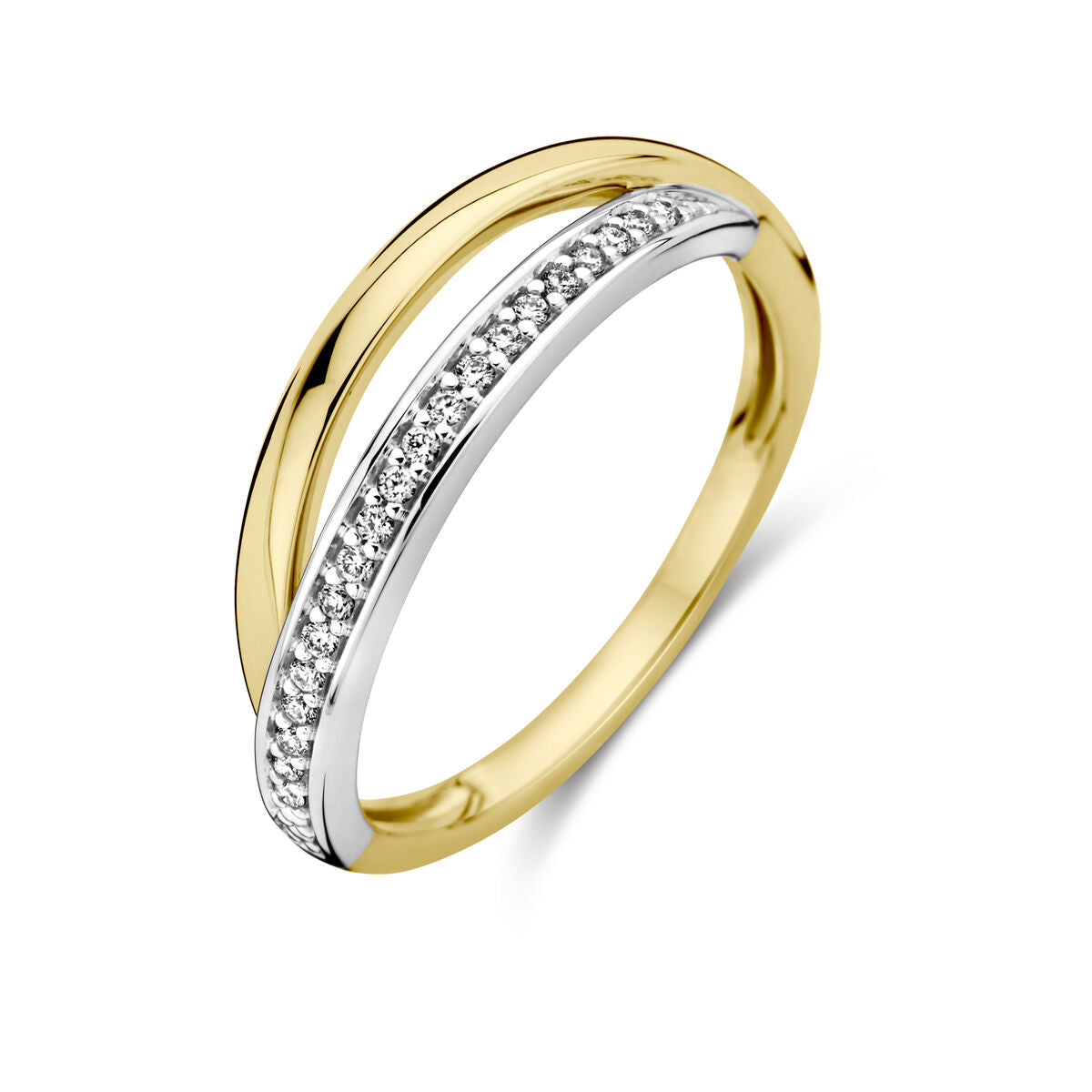 Ring aus 14K bicolor Gold mit gelbem und weißem Gold, besetzt mit Diamanten von 0,08 ct