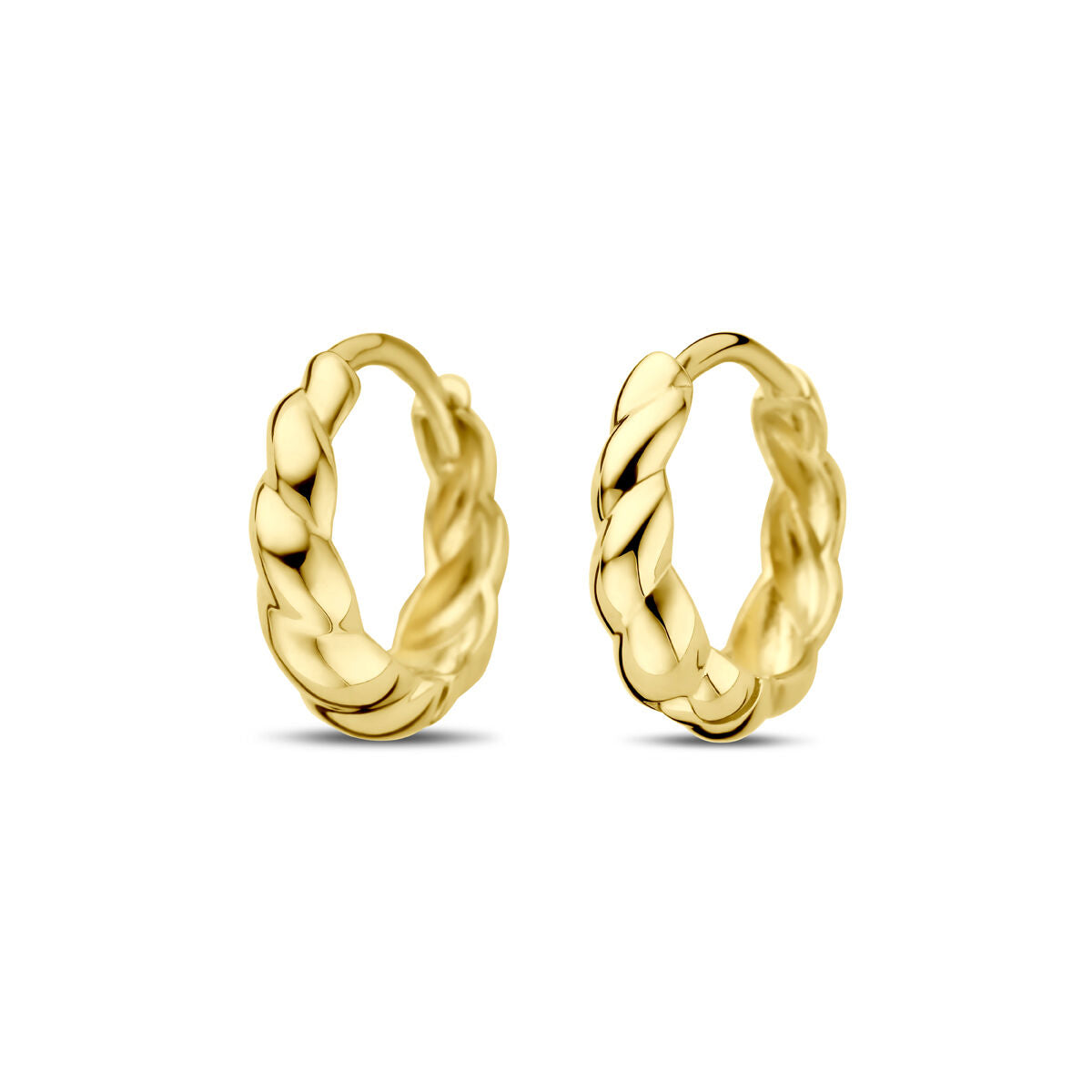 Klapp-Ohrringe aus 14K Gelbgold mit geflochtenem Design und einem Durchmesser von 13 mm