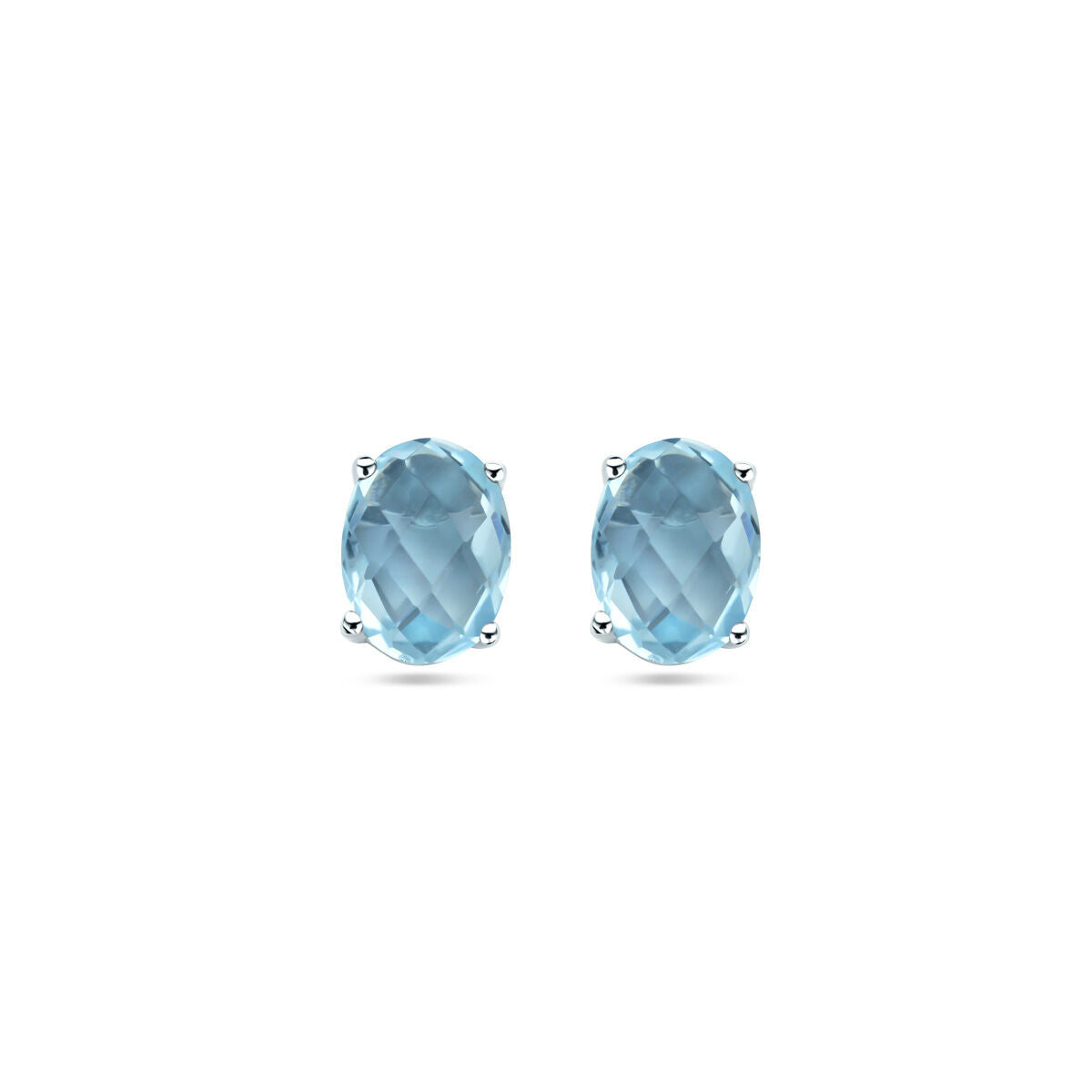 Ohrstecker mit ovalem, facettiertem blauen Topas und rhodiniertem Silber