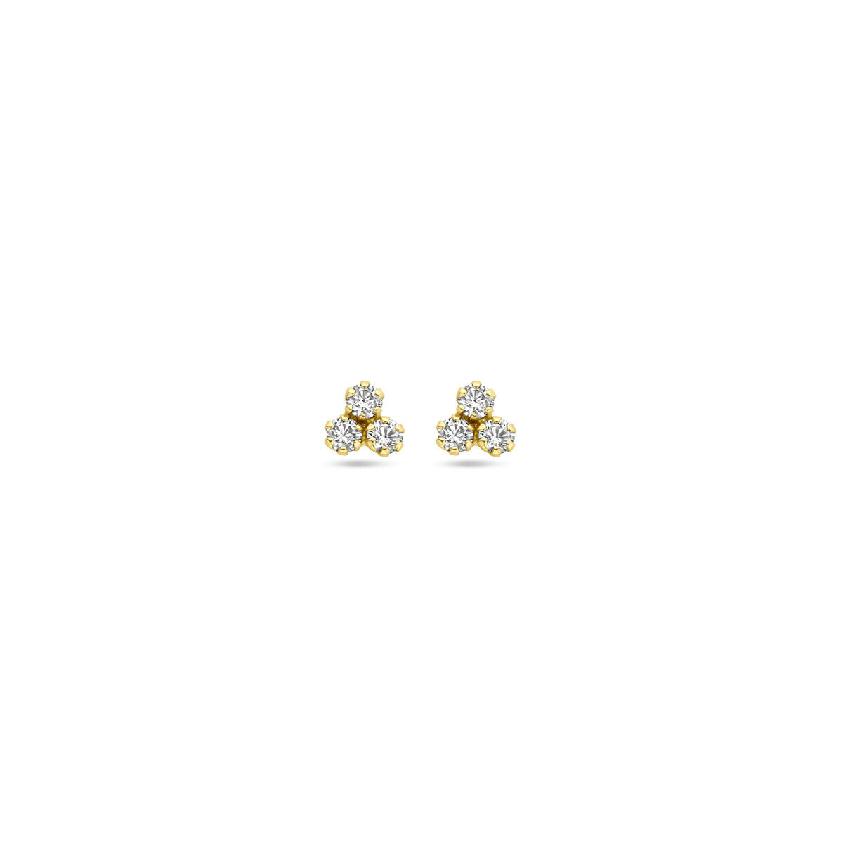 Ohrstecker aus 14K Gelbgold mit drei Zirkonia-Steinen, Durchmesser 4,5 mm