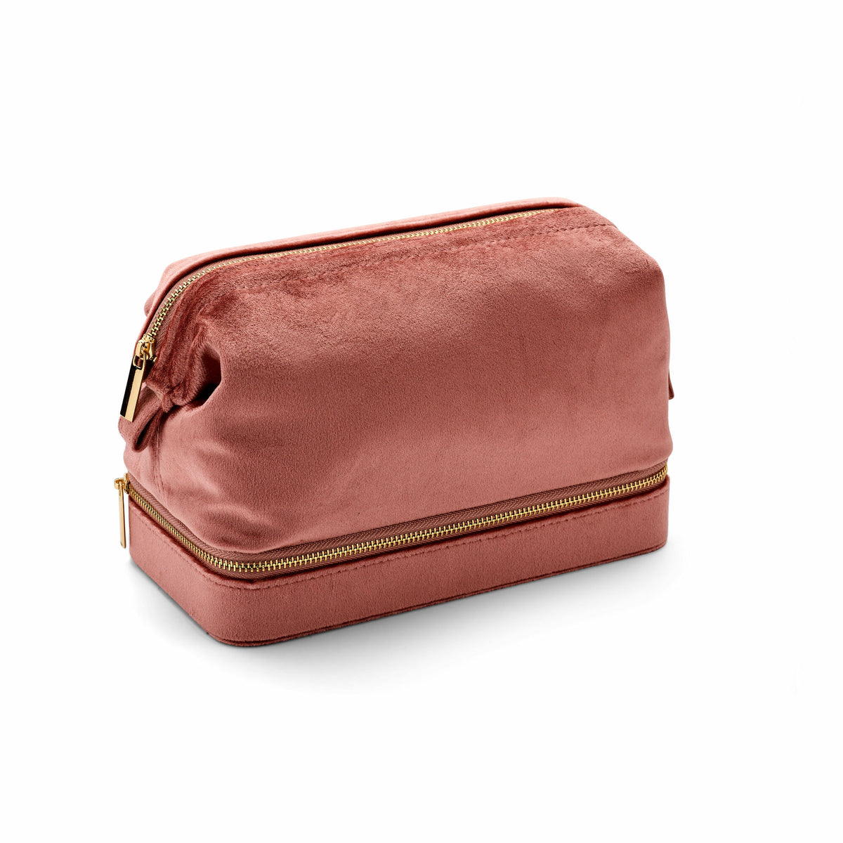 Elegante rosa Schmuckbox aus weichem Material mit goldenen Reißverschluss und praktischem Design
