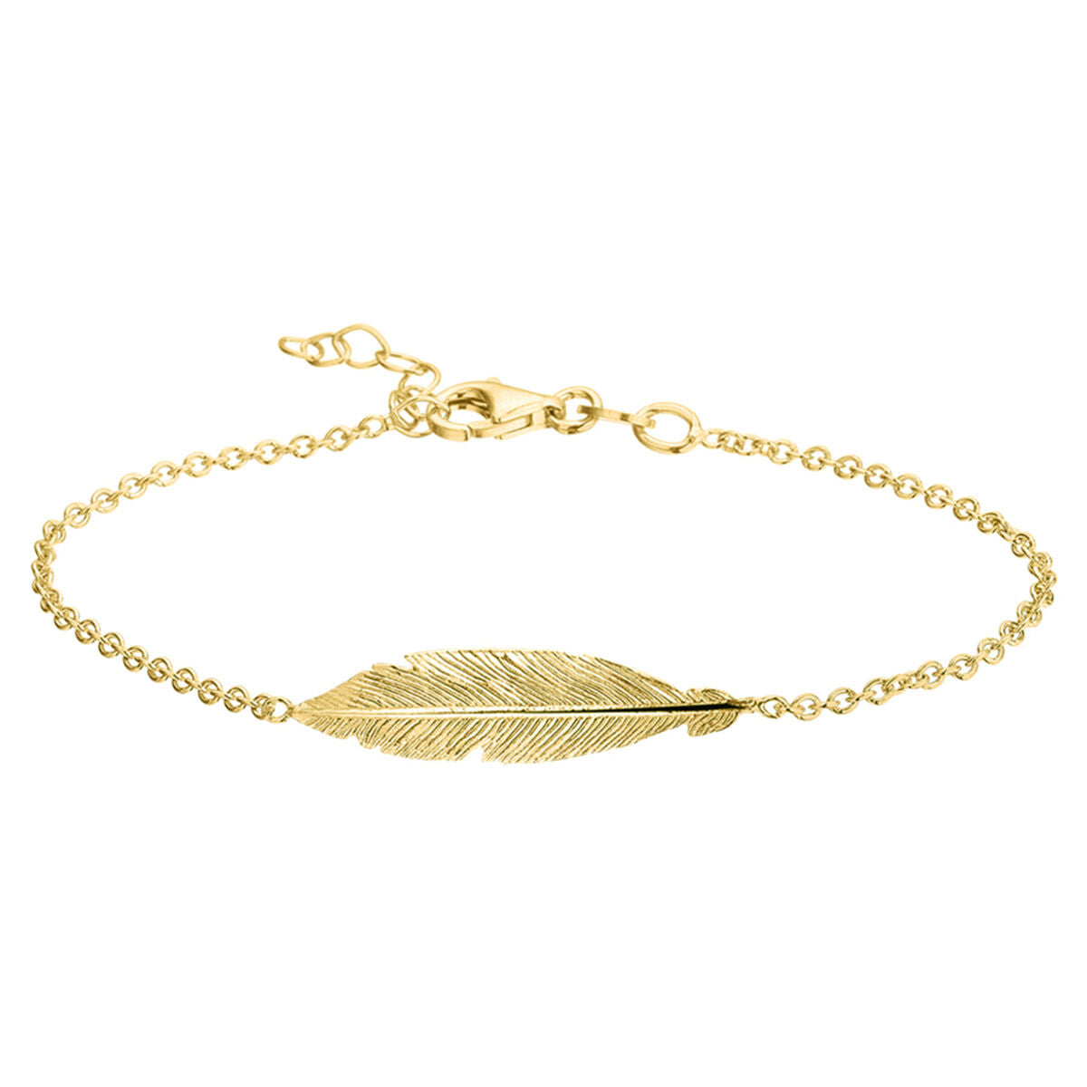Armband aus vergoldetem Silber mit einem filigranen Federdesign und einer Länge von 16,5 cm plus 2,5 cm Verlängerung