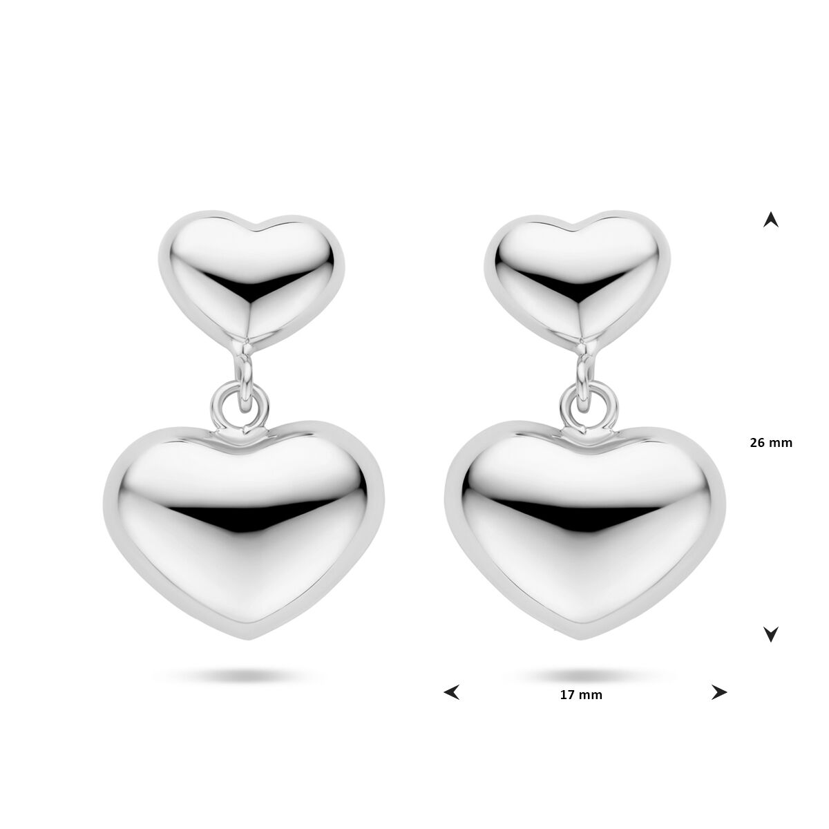 Ohrhänger Herz 26 mm rhodiniertes Silber
