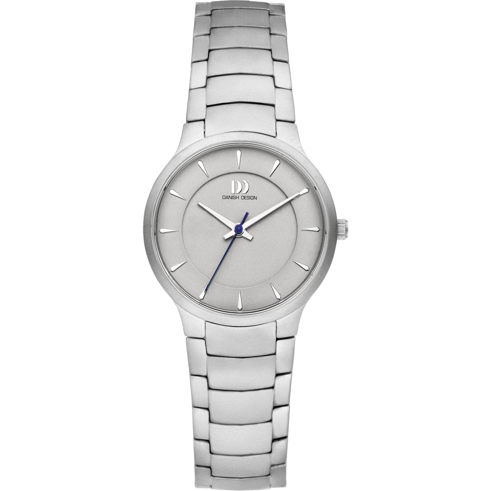 Uhr mit silbernem Gehäuse, silbernem Zifferblatt und blauem Sekundenzeiger, Edelstahl-Armband