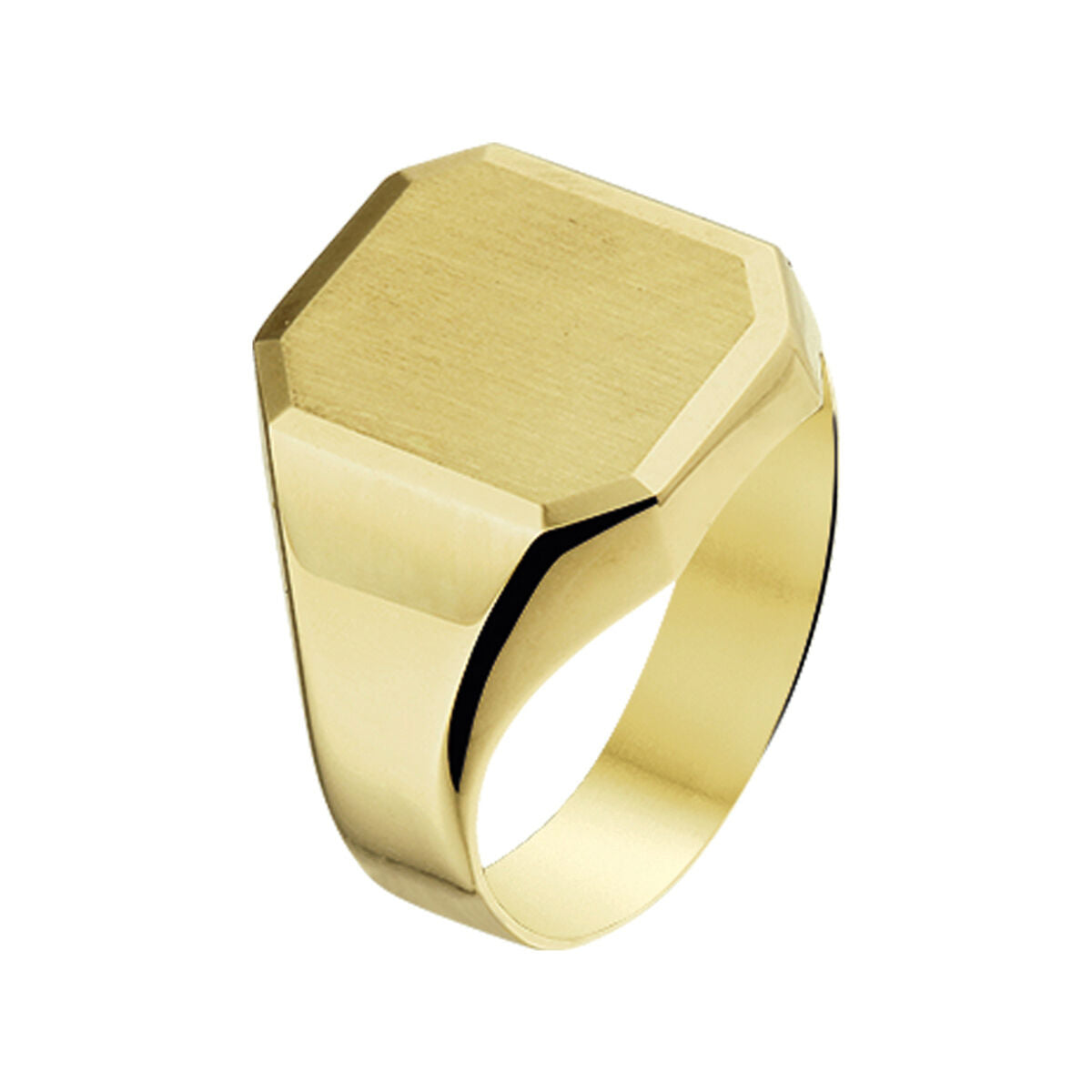 Gravur-Ring aus 14K gelbgold mit mattem, gediamantiertem Finish und sechseckiger Form