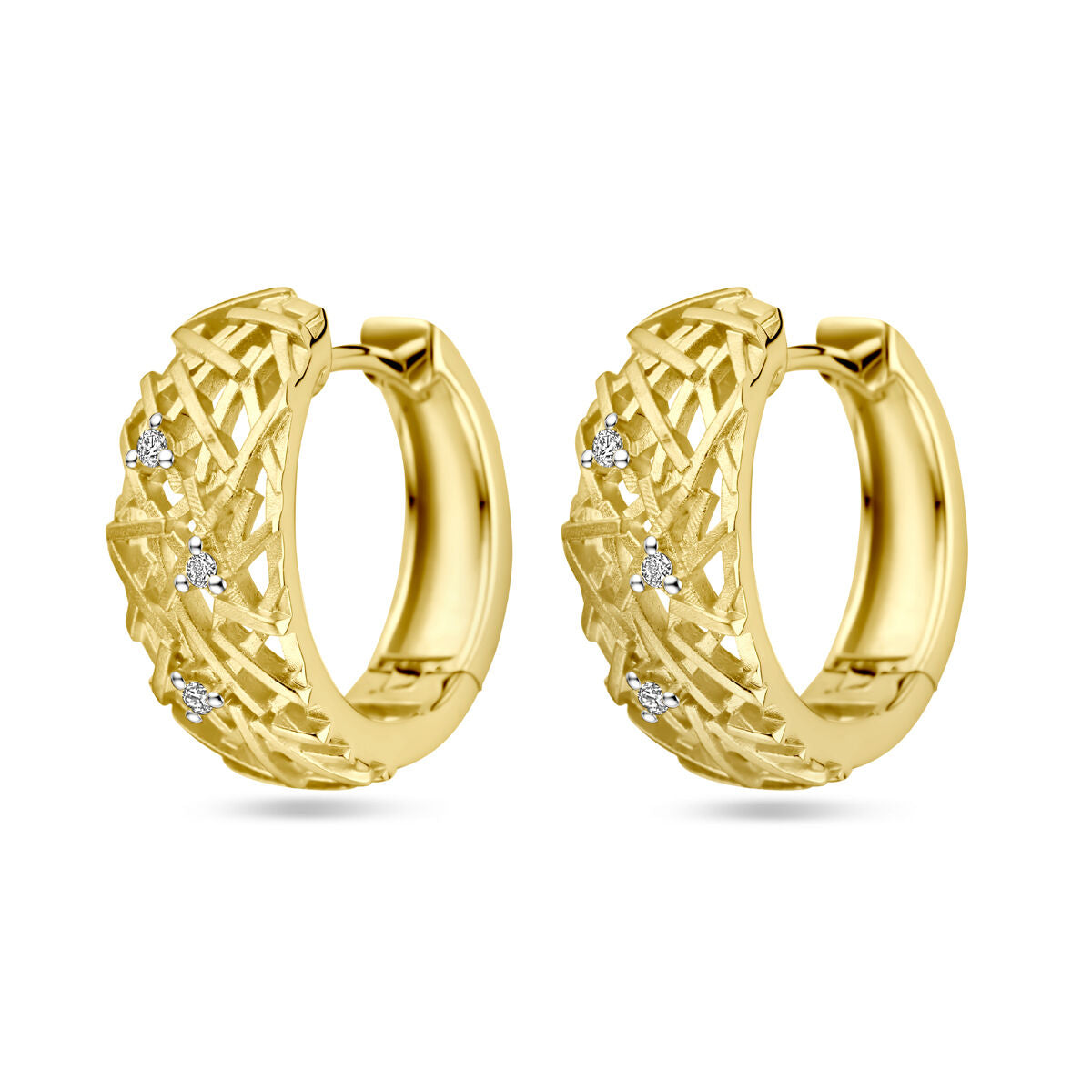 Klapp-Ohrringe aus 14K Gelbgold mit diamantierten Details und zwei 0,025 ct Diamanten