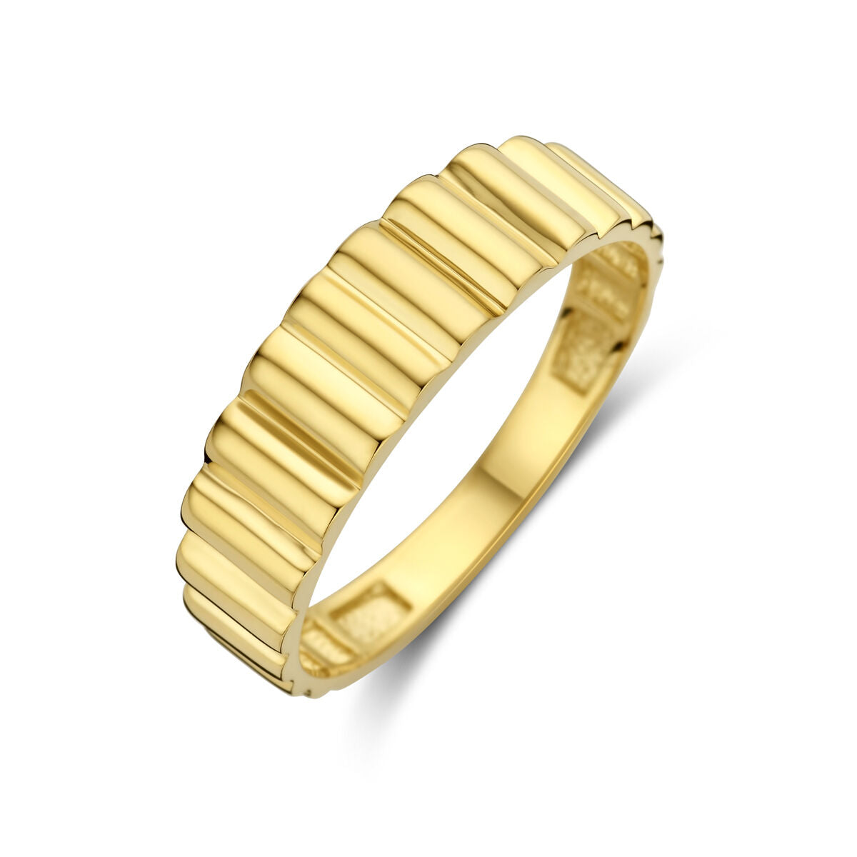 Ring aus 14K Gelbgold mit gewelltem Design und glänzender Oberfläche