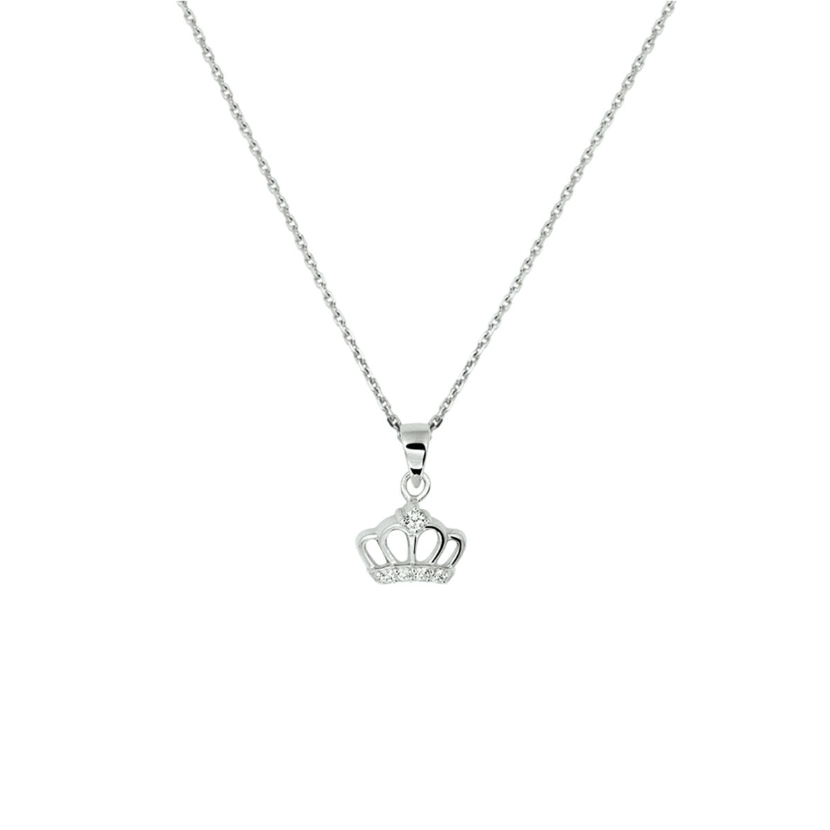 Collier mit rhodiniertem Silber und Zirkonia-Anhänger in Form einer Krone, 36 + 4 cm lang