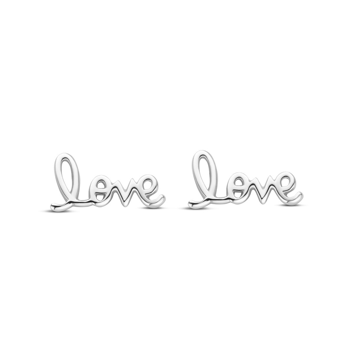 Ohrstecker aus rhodiniertem Silber in Form des Wortes "love" mit einer Größe von 6 mm
