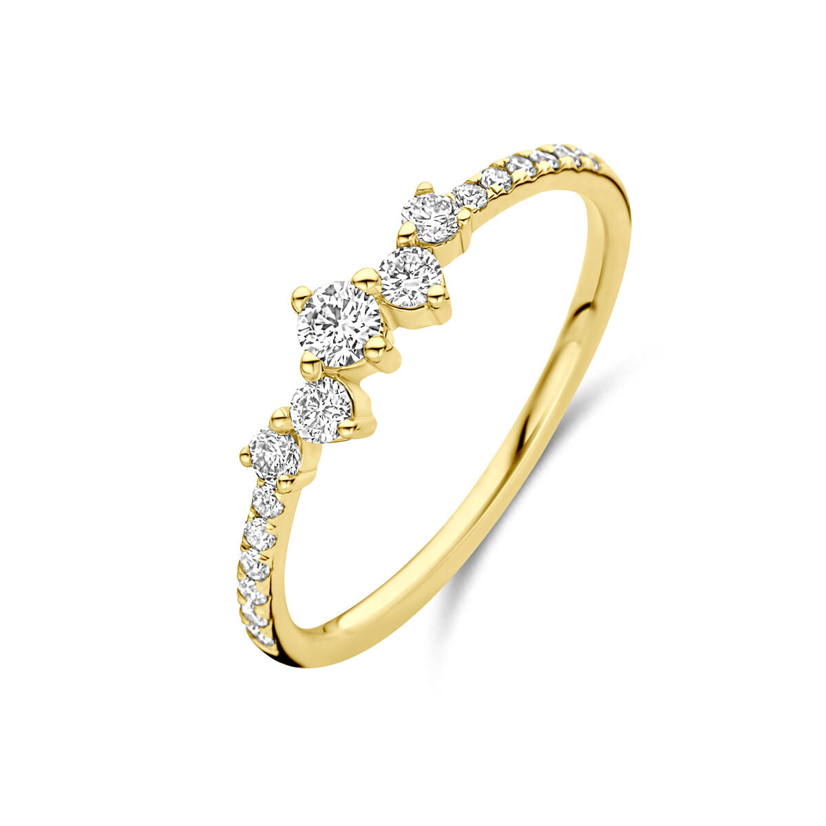 Ring aus 14K Gelbgold mit einem lab-grown Diamanten von 1,00 ct und mehreren kleinen Diamanten