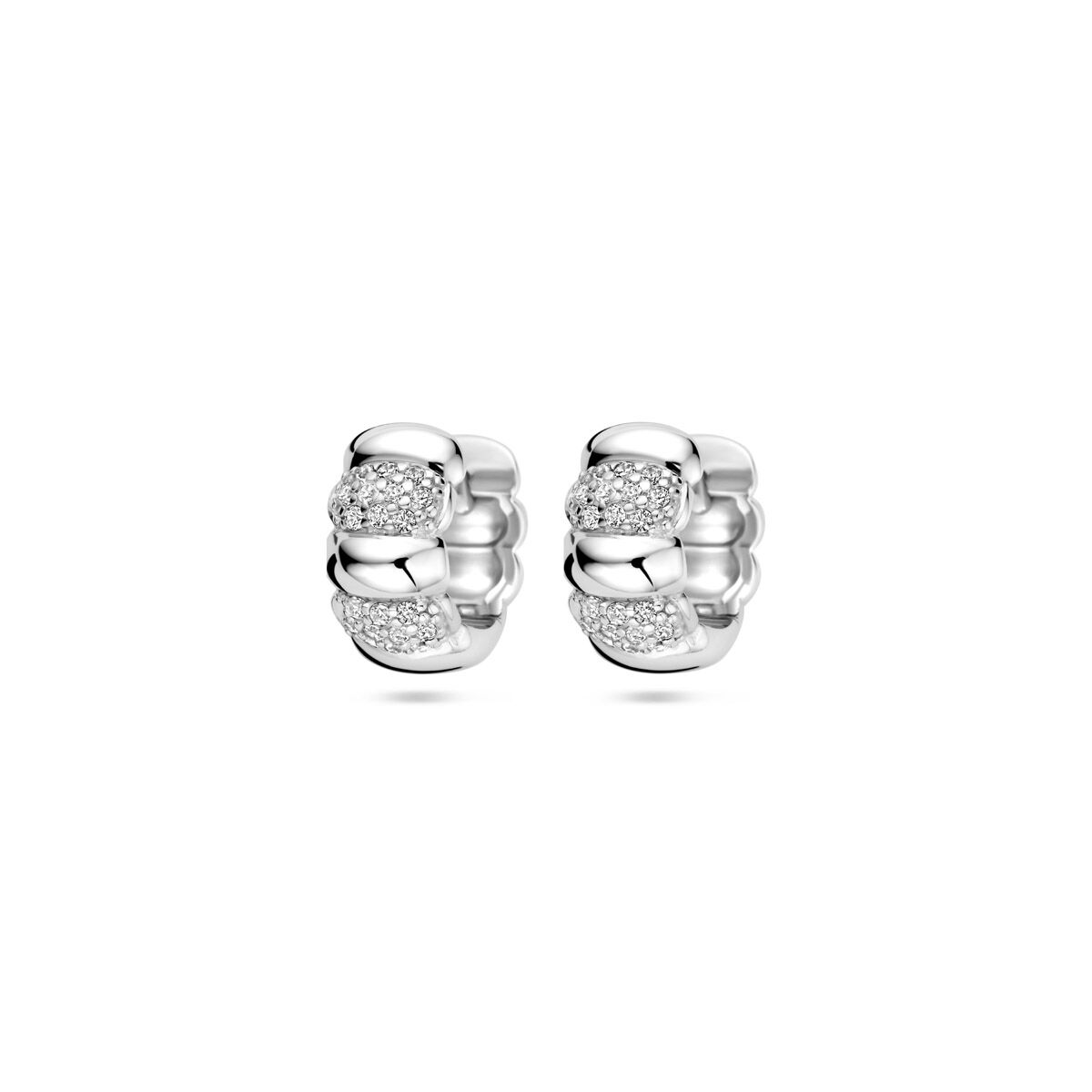 Klapp-Ohrringe aus rhodiniertem Silber mit Zirkonia, 11 mm, in geschwungener Form