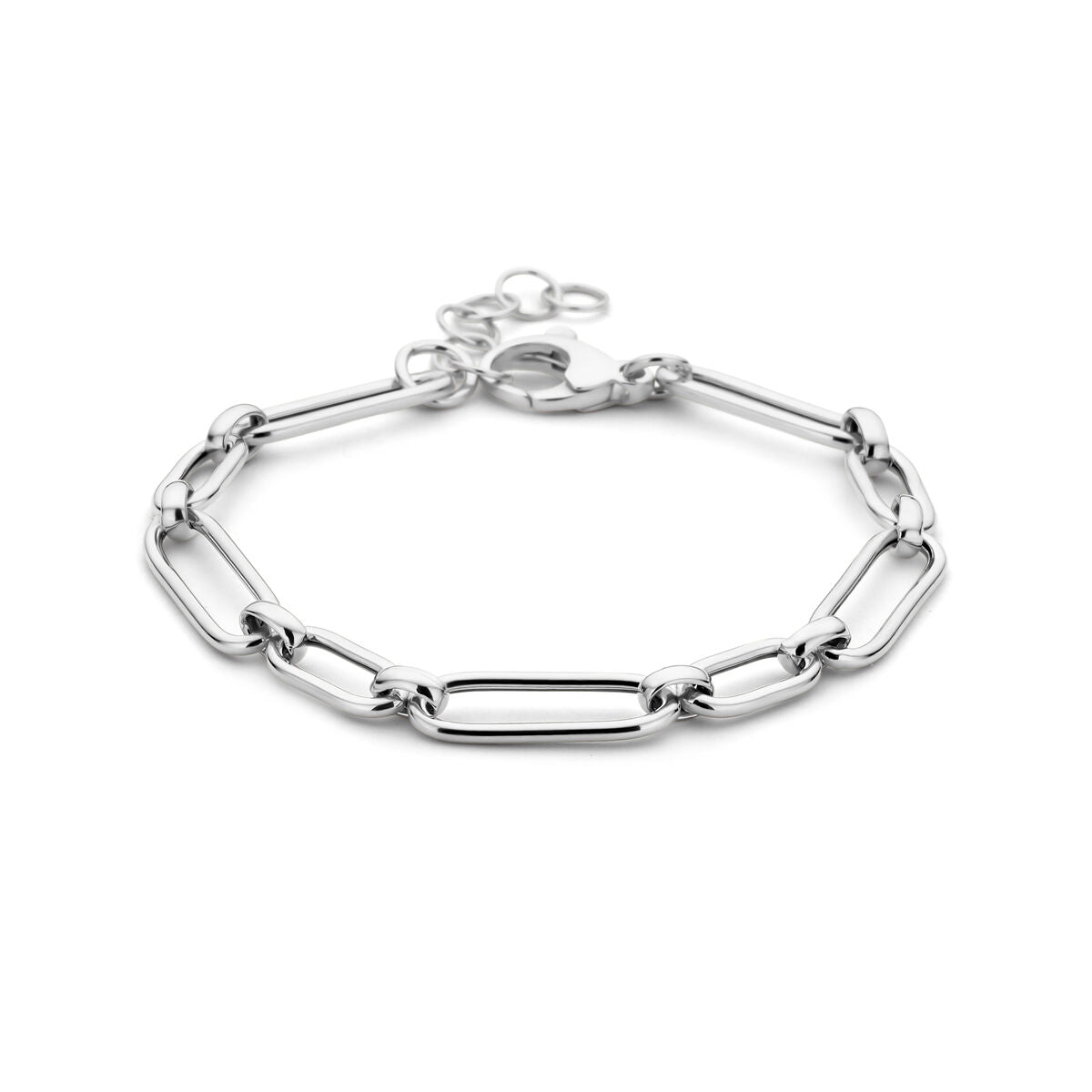 Silberne, rhodinierte Damenarmband mit ovalen und runden Gliedern