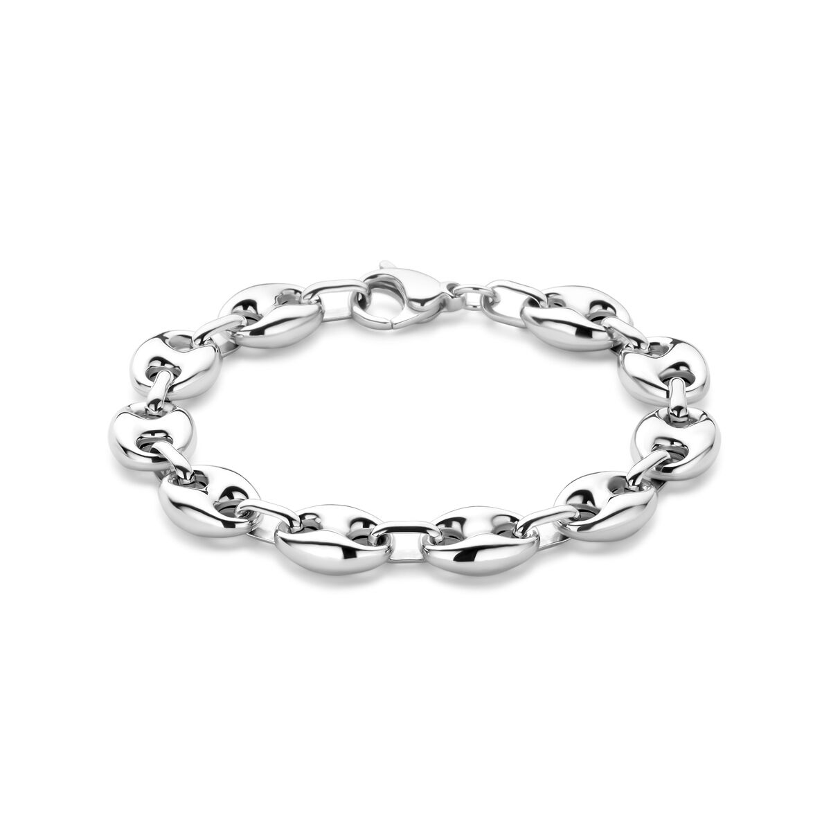 Armband aus rhodiniertem Silber mit Kaffeebohnen-Design, 11 mm breit und 20 cm lang