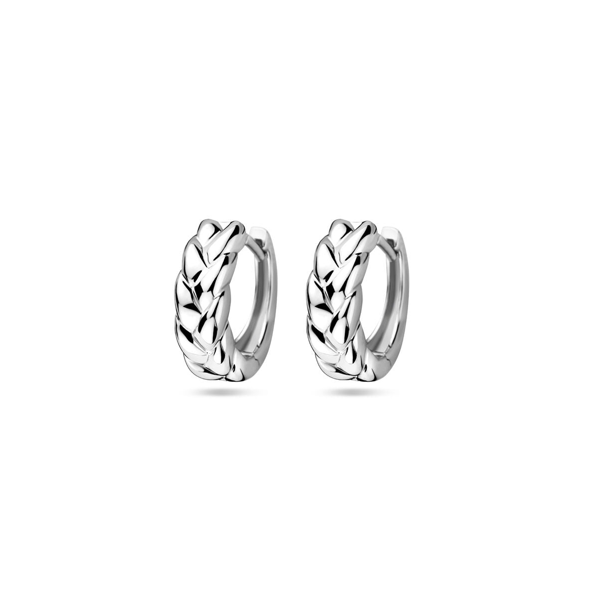 Klapp-Ohrringe aus rhodiniertem Silber mit geflochtenem Design und einem Durchmesser von 12,5 mm