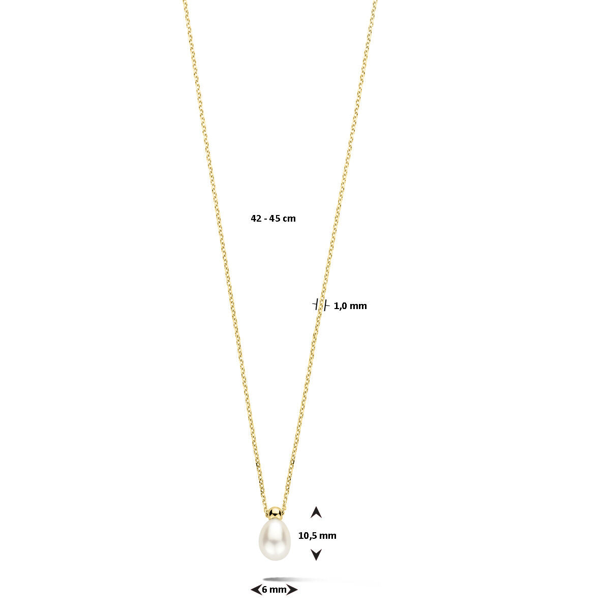 Halskette Perle 42 + 3 cm 14K Gelbgold