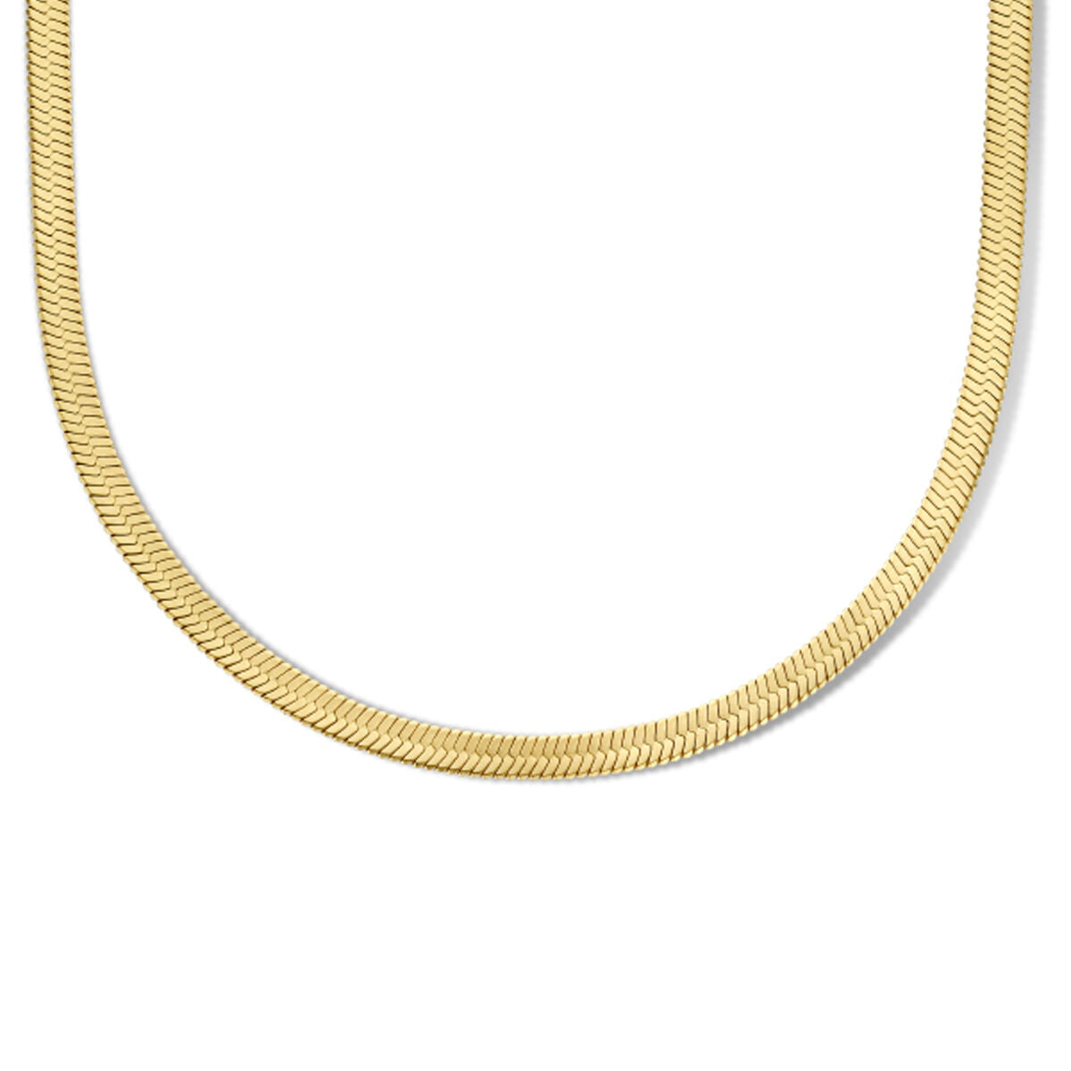 Flaches Schlangencollier aus Edelstahl mit ionenplattiertem, goldfarbenem Finish, 4,2 mm breit, 42 + 4 cm lang