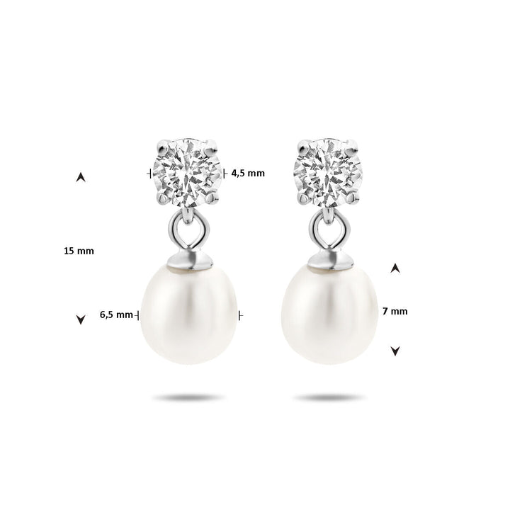 Ohrringe aus rhodiniertem Silber mit Zirkonia und Perlen
