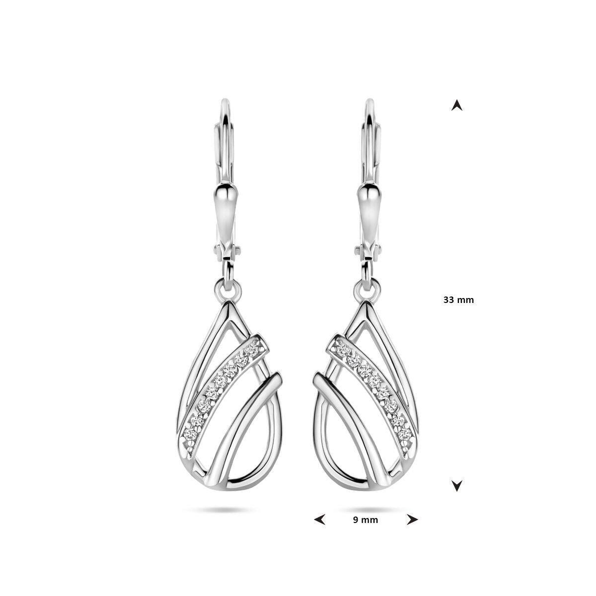 Ohrhänger Tropfen Zirkonia Brisurhaken 33 mm Silber rhodiniert