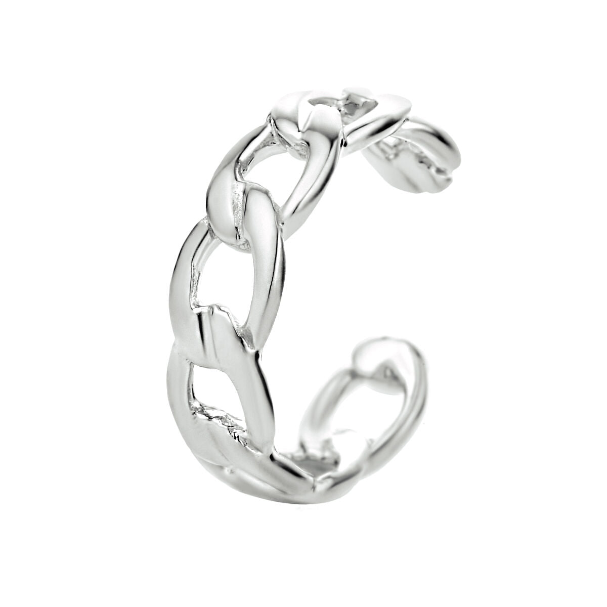 Earcuff aus rhodiniertem Silber mit geschlossenen Gliedern in Kettenoptik