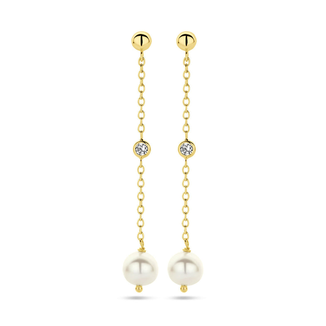 Ohrringe Perle Zirkonia 14K Gelbgold