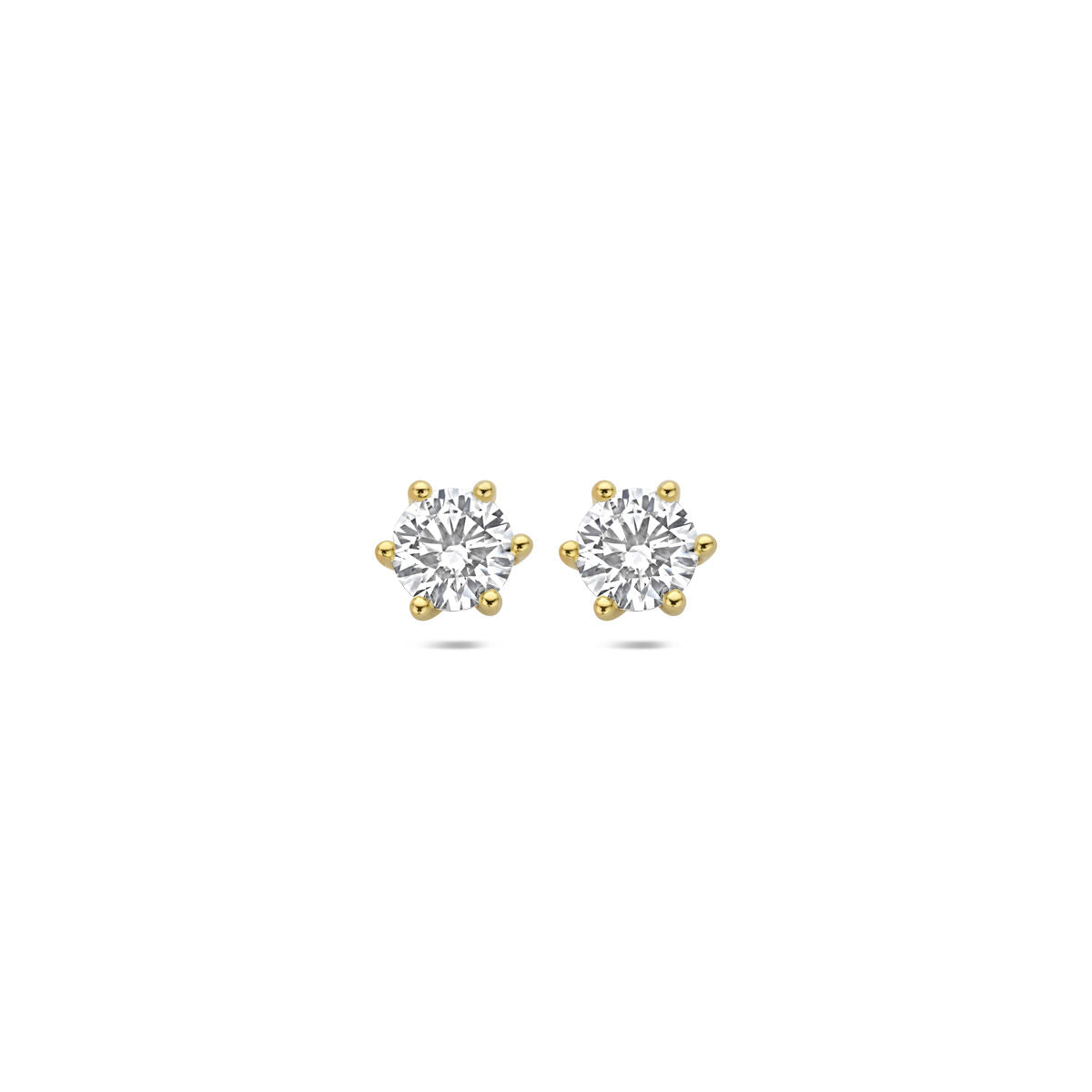 Ohrringe aus 14 Karat Gelbgold mit lab-grown Diamanten in runder Form und sechspoligem Kranz.