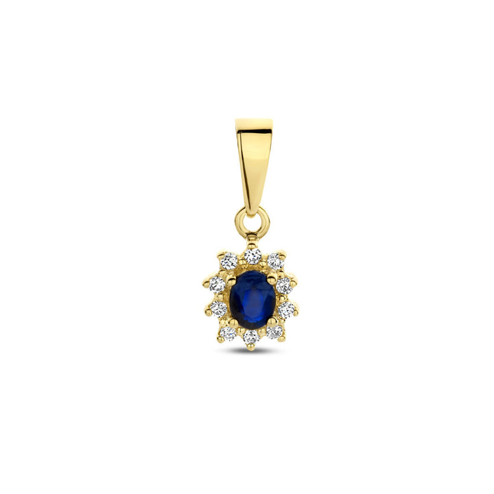 Anhänger Saphir und Diamant 0,08 ct Halo 14K Gelbgold
