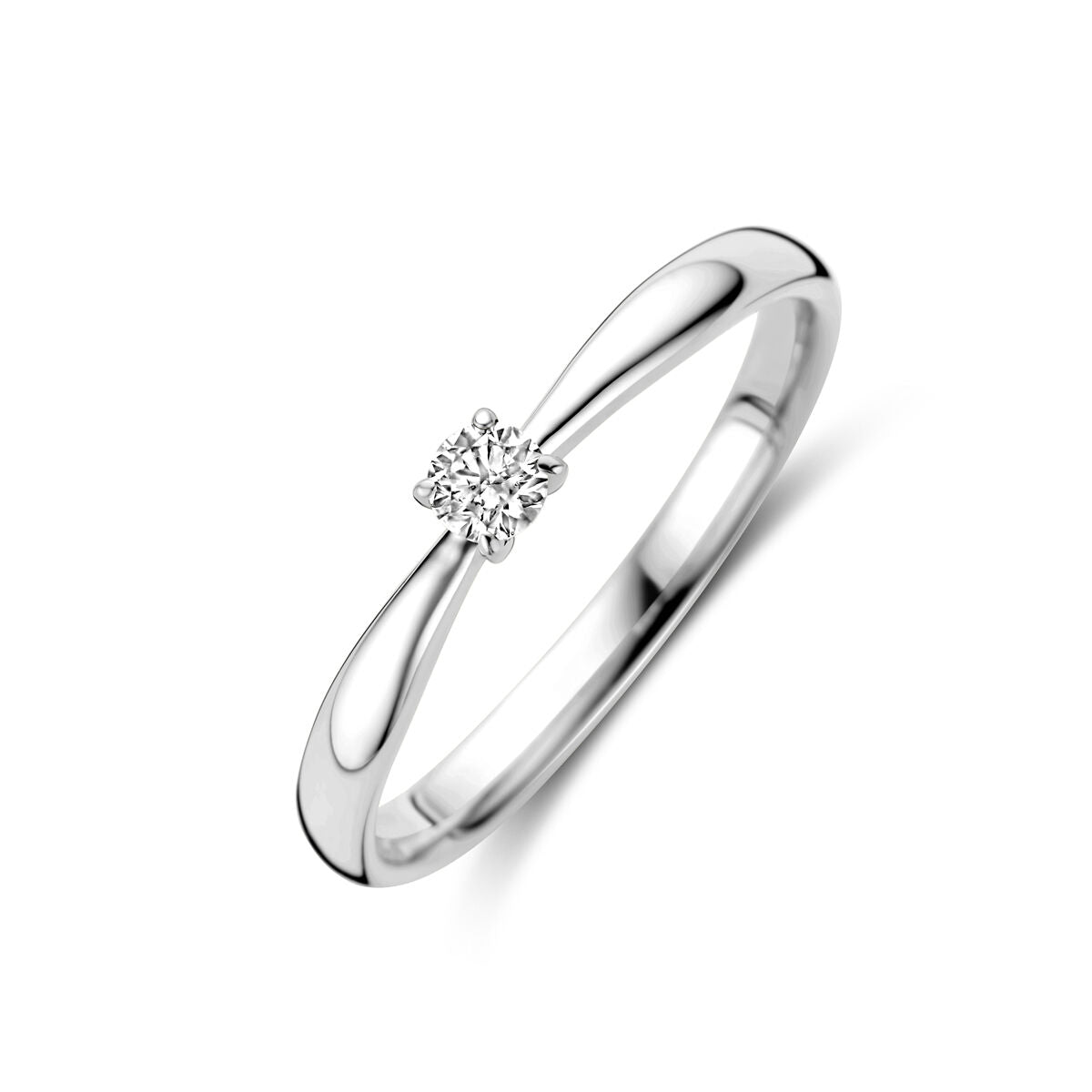 Ring aus 14K Weißgold mit einem 0,10 ct Diamanten in der Mitte