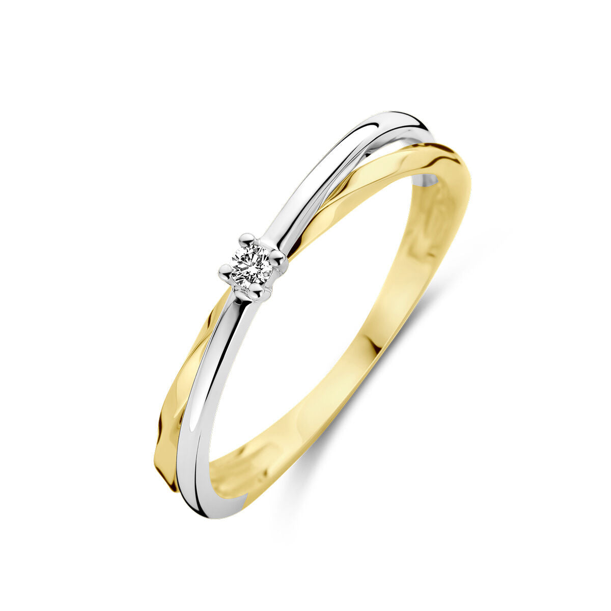 Ring aus 14K bicolor Gold in Gelb und Weiß mit einem 0,03 ct Diamanten