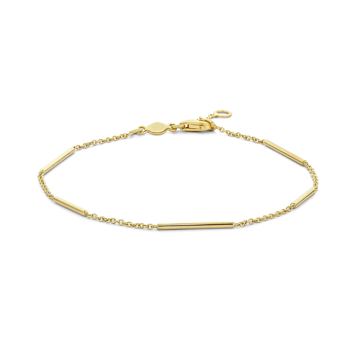 Goldenes Damenarmband mit 14K, bestehend aus kleinen Balken und einer feinen Kette