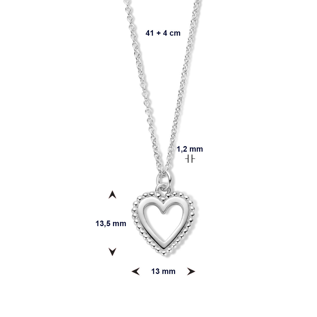 Halskette Herz 41 + 4 cm Silber rhodiniert