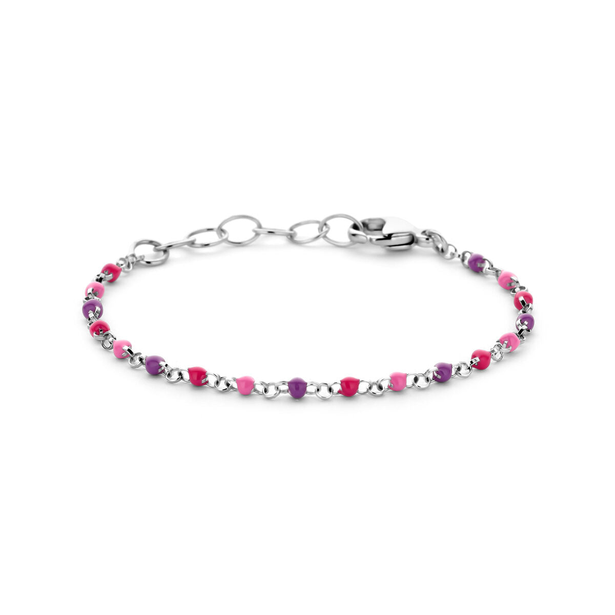 Armband mit bunten Emaille-Kugeln, 11 + 2 cm, aus rhodiniertem Silber