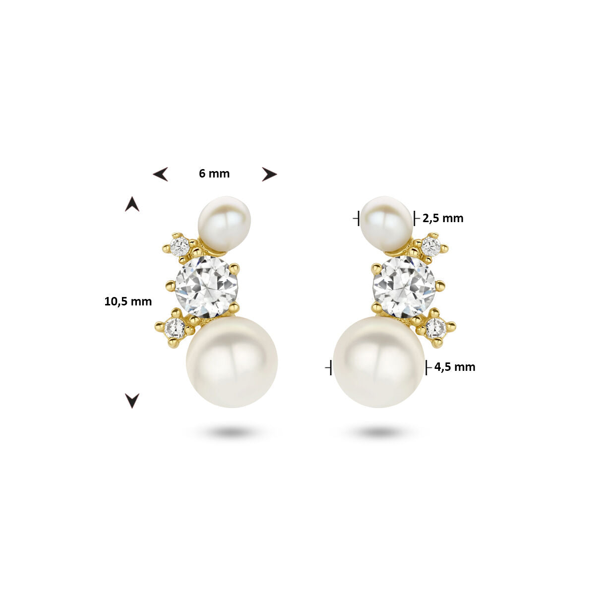 Ohrstecker Perle und Zirkonia 14K Gelbgold