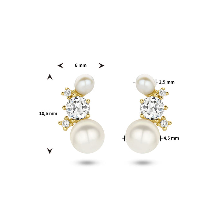 Ohrstecker Perle und Zirkonia 14K Gelbgold