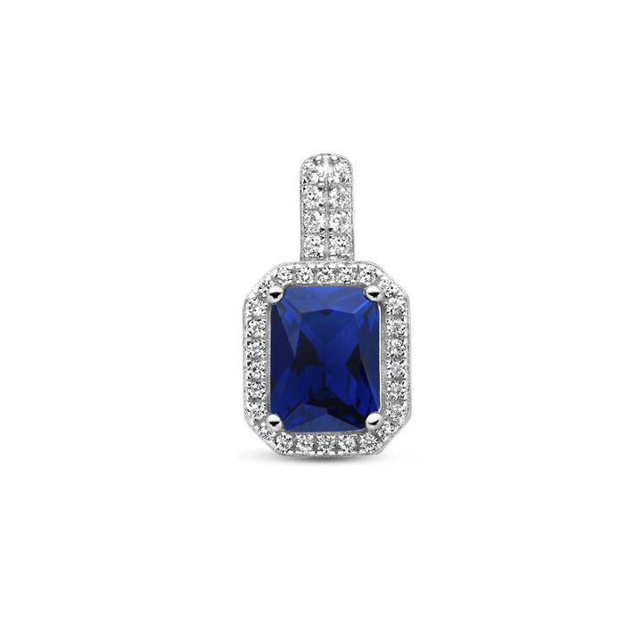 Anhänger mit blauem und weißem Zirkonia-Halo, Silber rhodiniert