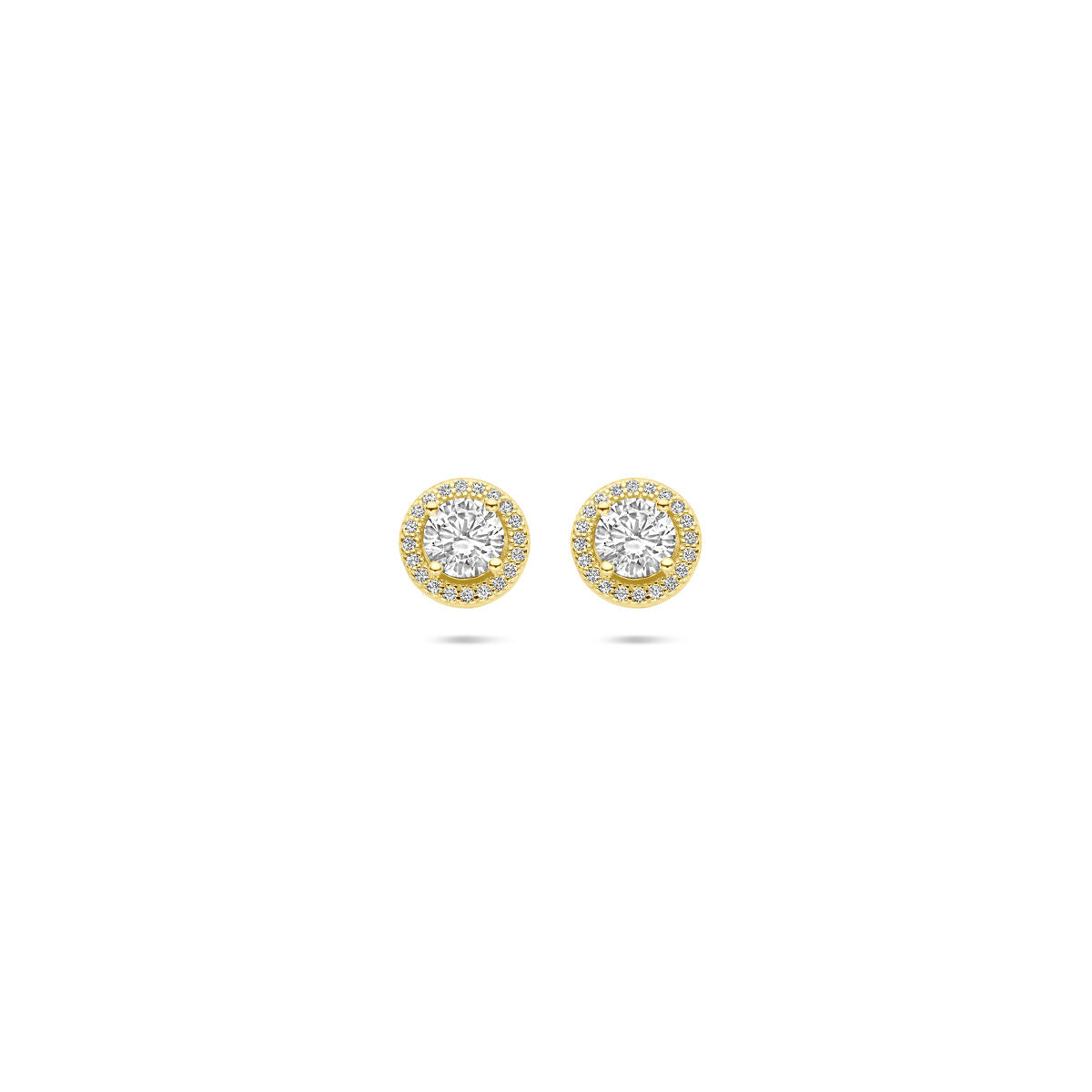 Ohrstecker mit Zirkonia in Halo-Design, 9 mm, mit vergoldetem (gelb) Rahmen